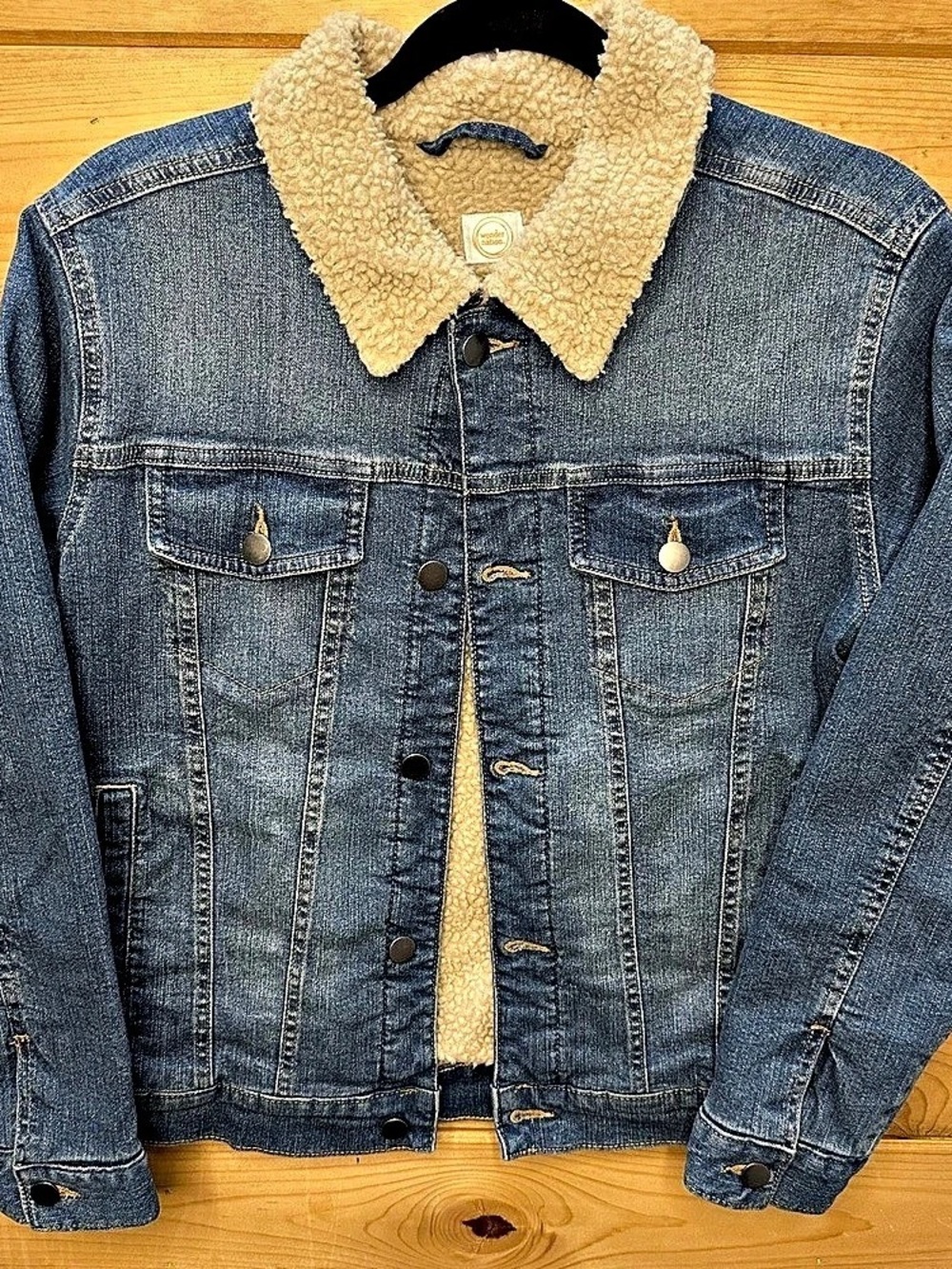 Wonder Nation Boys Denim Sherpa Jacket Blue & Cream kids XL (14-16)